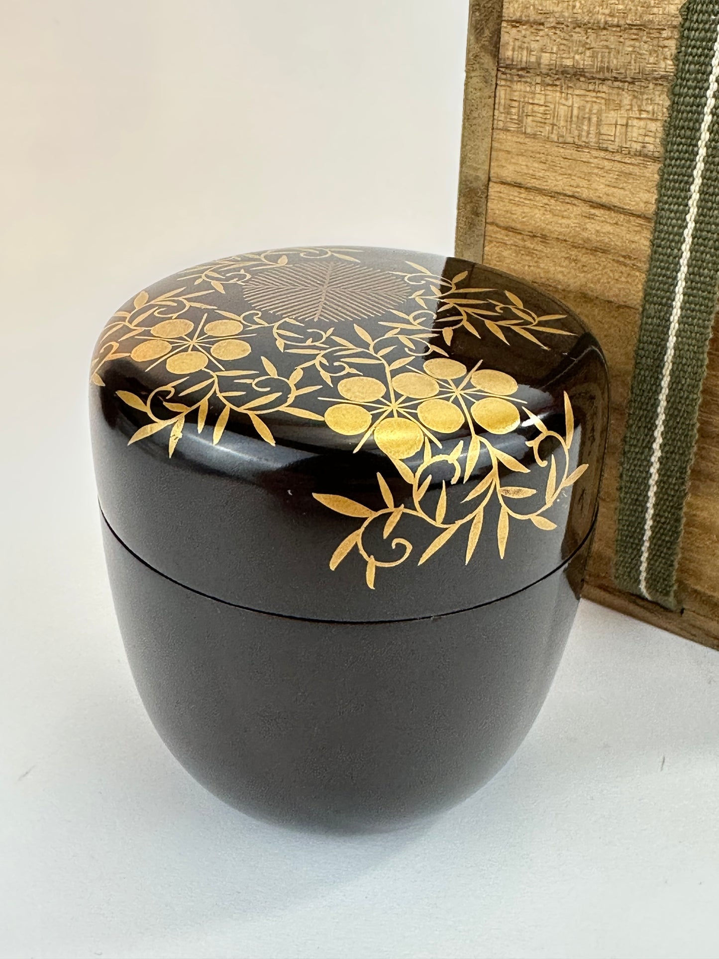 Vintage Japanese Lacquer Tea Caddy Natsume Maki-e Bamboo Plum Pine w/ Box