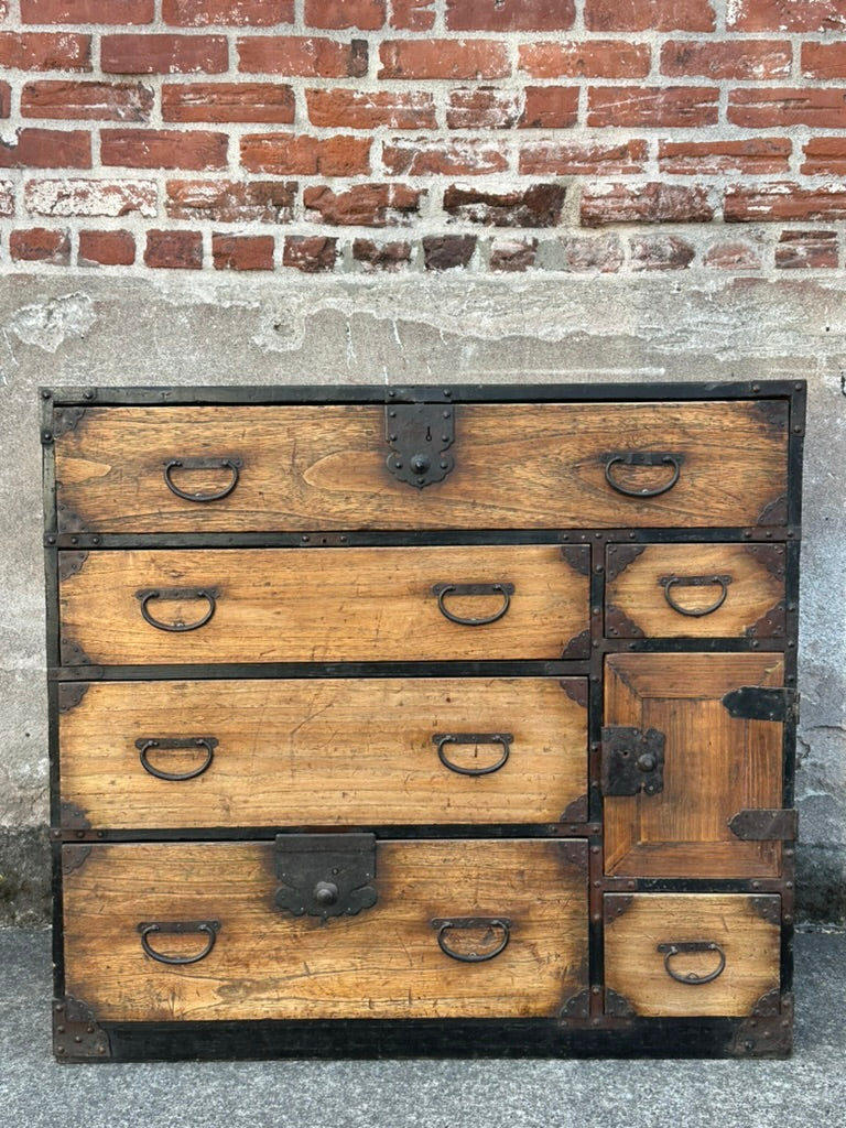 Japanese Edo Period Chobadansu Merchant Chest Kiri & Sugi Tansu 36"W