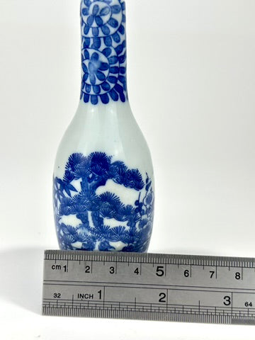 Antique Japanese Imari Blue White Porcelain Butsugu Tokkuri Altar Vase Pine 19thC 5"H