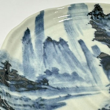 Japanese Showa Porcelain Plate Blue White Shanshui Mountain Landscape Yubyakudo Mark 8.5"W LS#093