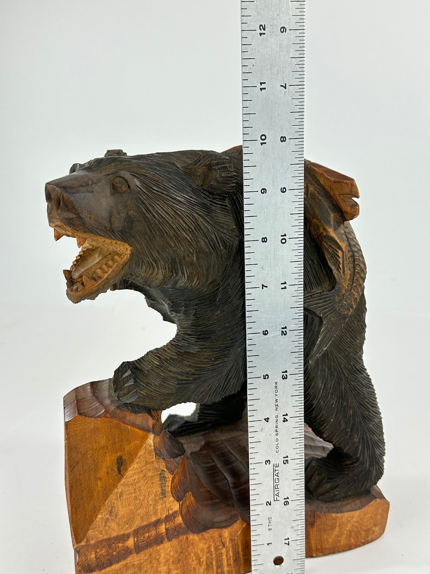 Vintage Japanese Ainu Bear Kuma w/ Salmon Sugi Wood ~10"