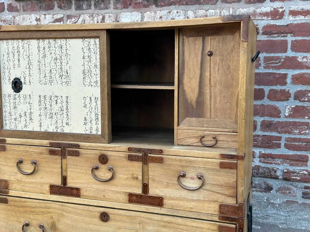 Antique Japanese Taisho Era c1920's Kiri Wood Kasane Isho Dansu Kimono Chest 64"H