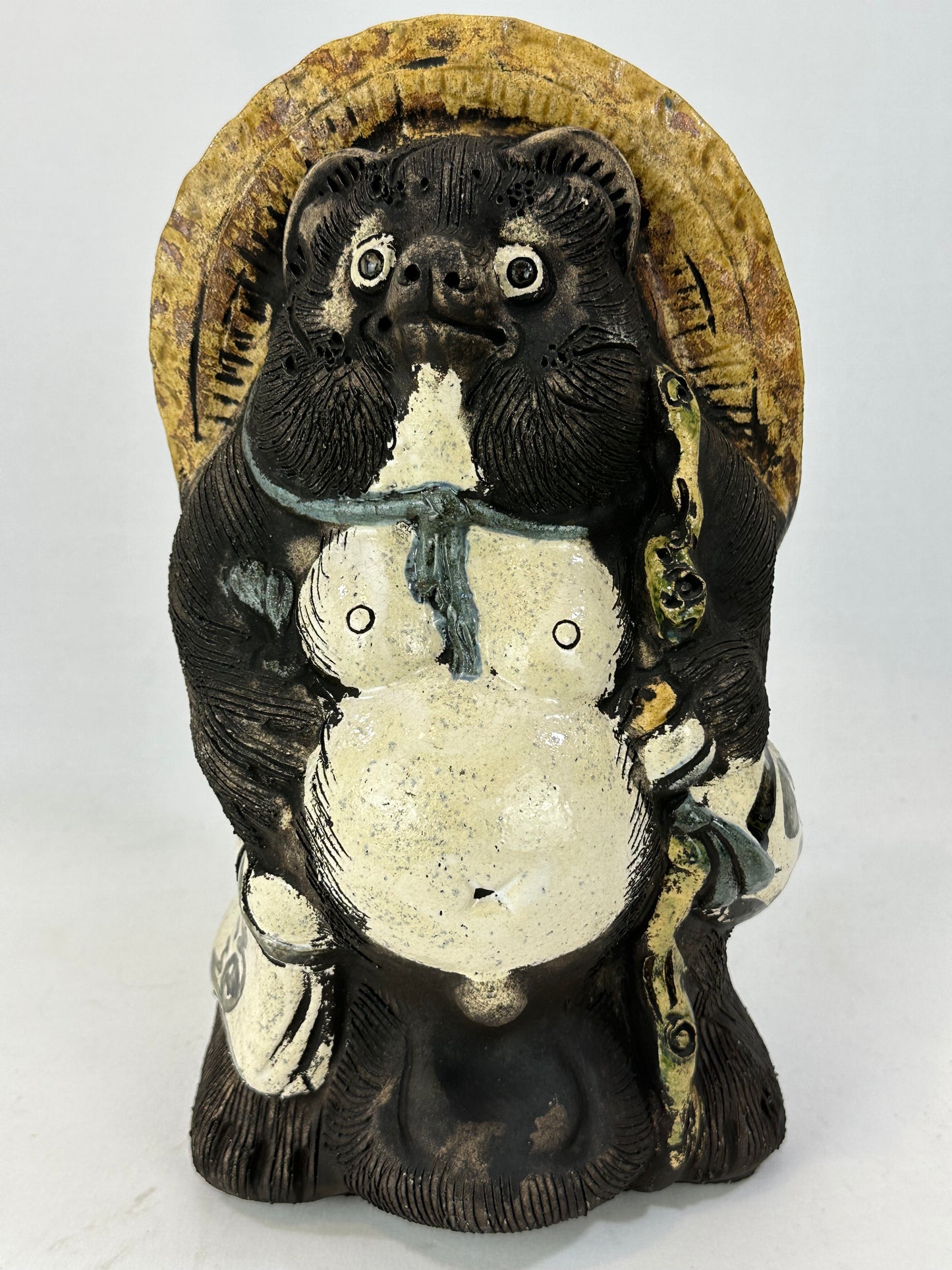 Vintage Japanese Ceramic Tanuki Statue Abundance & Prosperity 12"H