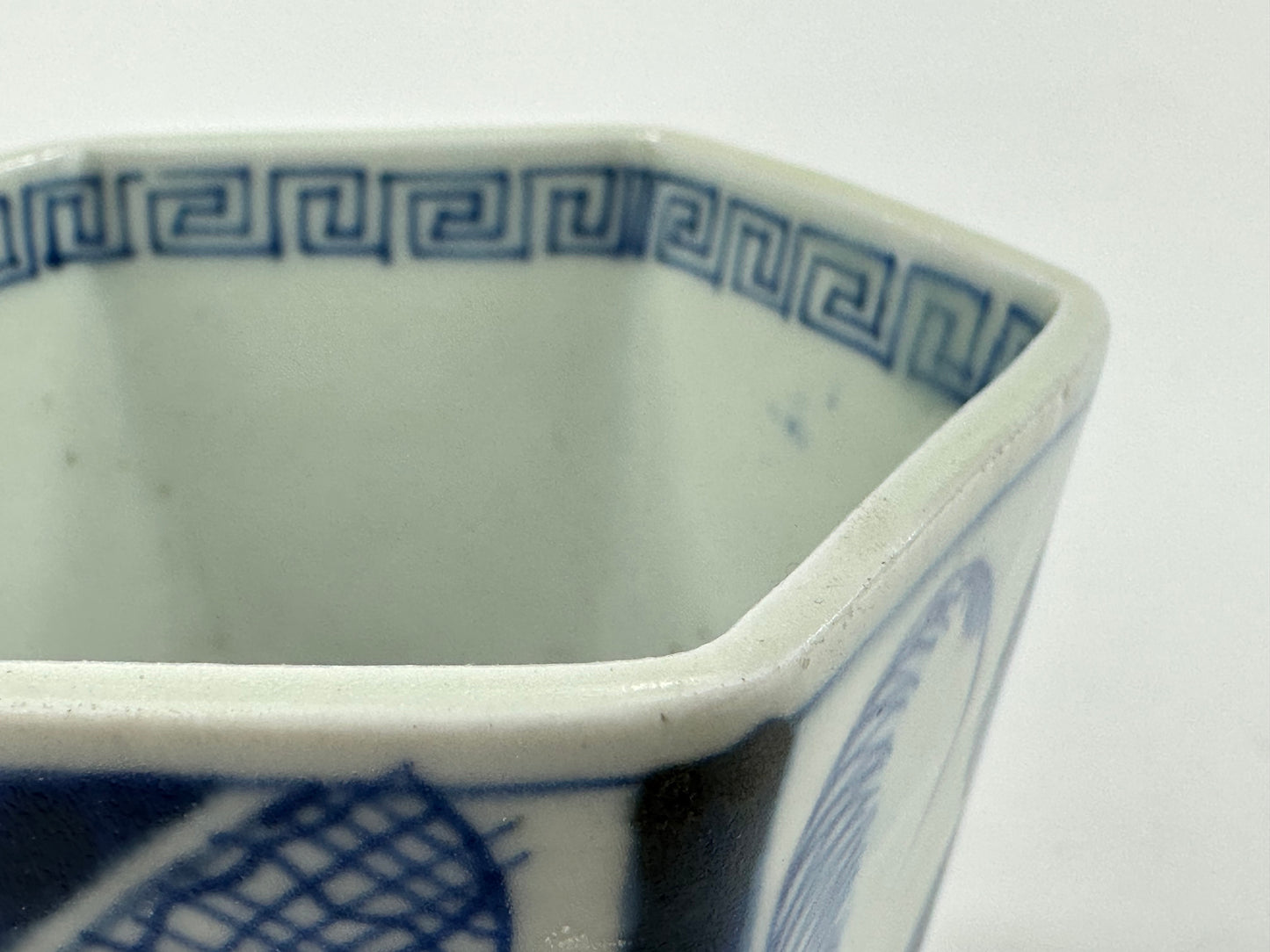 Antique Japanese Arita Imari Blue & White Hexagonal Porcelain Cup 19thC