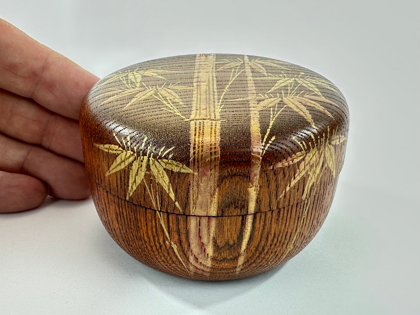 Japanese Keyaki Zelkova Wood Hira Natsume Take Bamboo Makie Tea Caddy