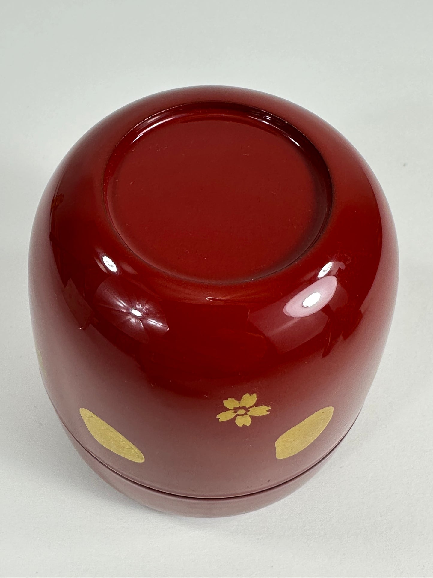Japanese Tea Ceremony Natsume Red Lacquer Flute & Drum Gold Maki-e 3”