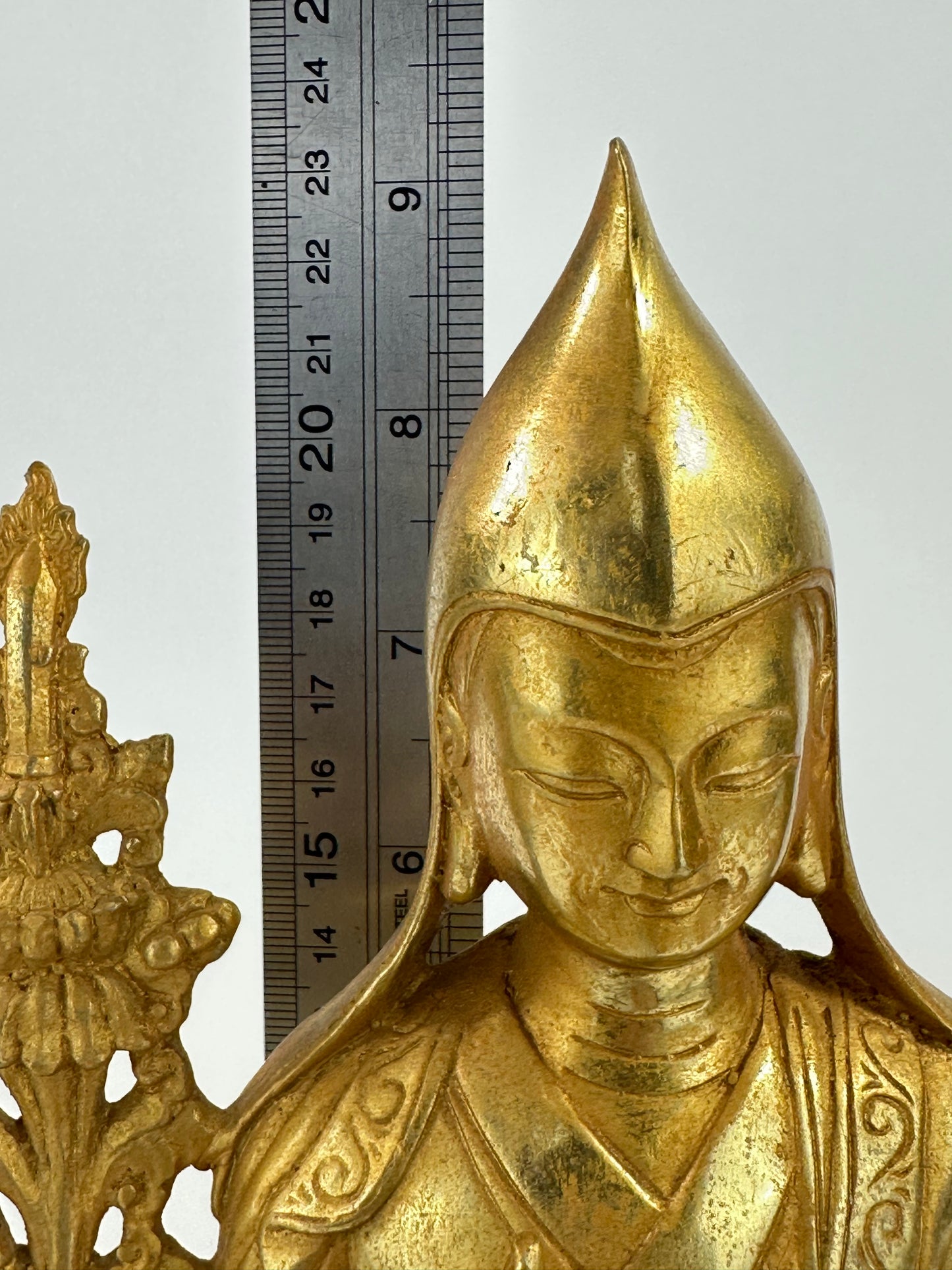Vintage Tibetan Brass Figure of Tsongkhapa Buddhist Master 9.5"H LS#092