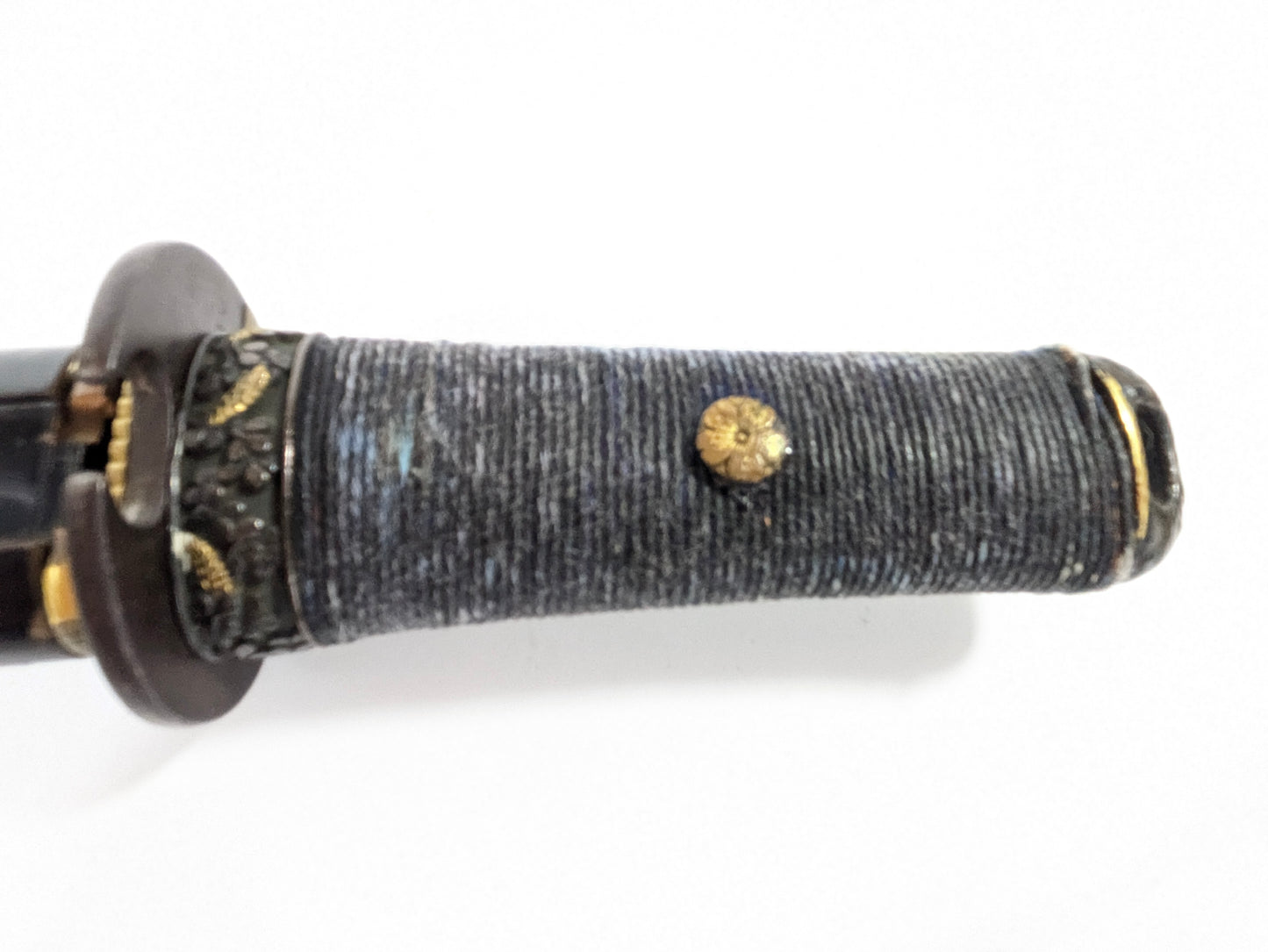 Antique Japanese Tanto – Edo Period – Deer and Pine Fittings, Arrowhead Tsuba, Black Lacquer Saya LS122