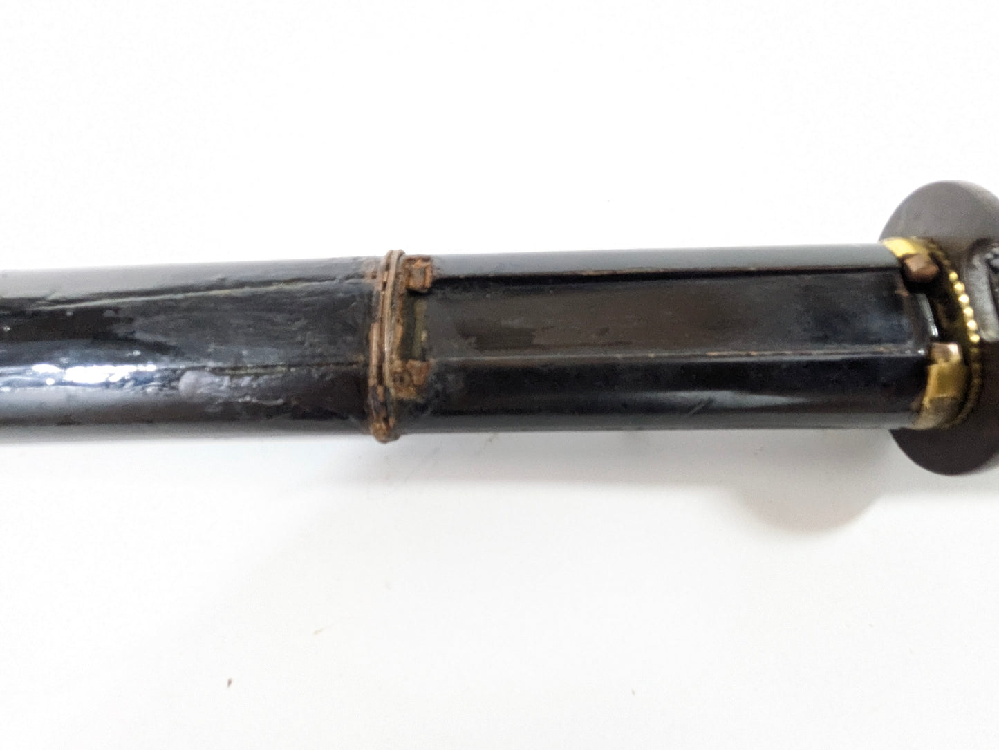 Antique Japanese Tanto – Edo Period – Deer and Pine Fittings, Arrowhead Tsuba, Black Lacquer Saya LS122