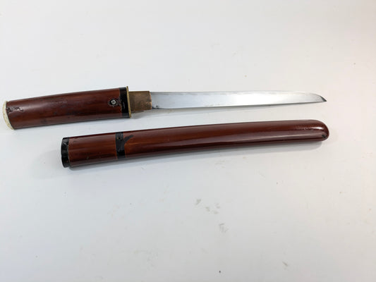 Japanese Edo Period or Earlier Signed “Kagemitsu” Tanto Samurai Sword in Red Sheath LS#101