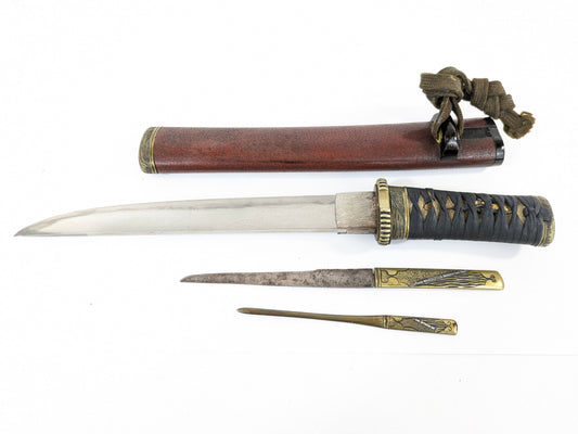 Antique Japanese Samurai Tanto Short Sword w/ Kozuka & Kogatana Blade Edo/Meiji Era LS#002