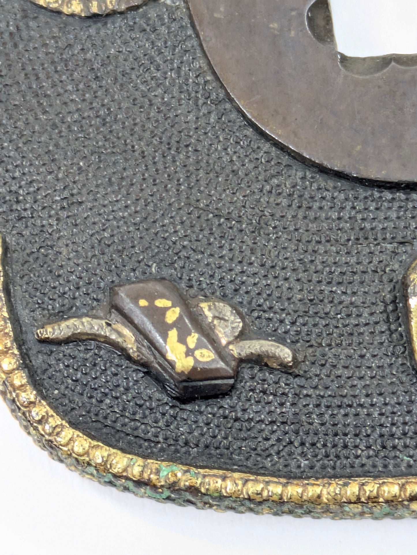 Japanese Edo Period Iron Tsuba Genji Monogatari Scene Gold Silver Inlay LS193