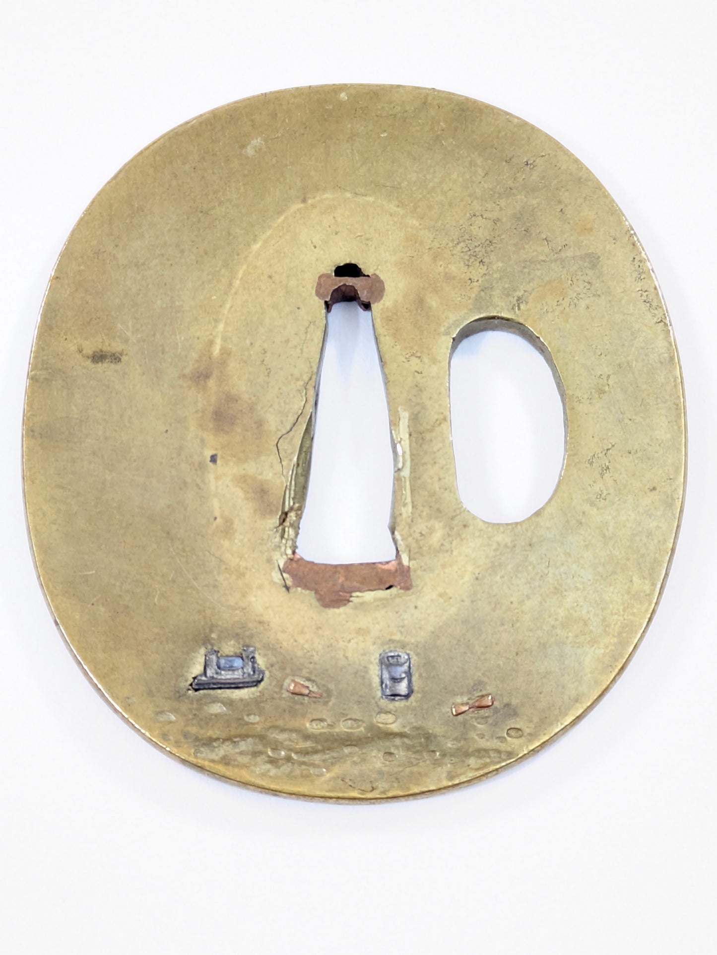 Signed Antique Japanese Tsuba Sword Guard w/ Crow House & Artisan Tools LS#114