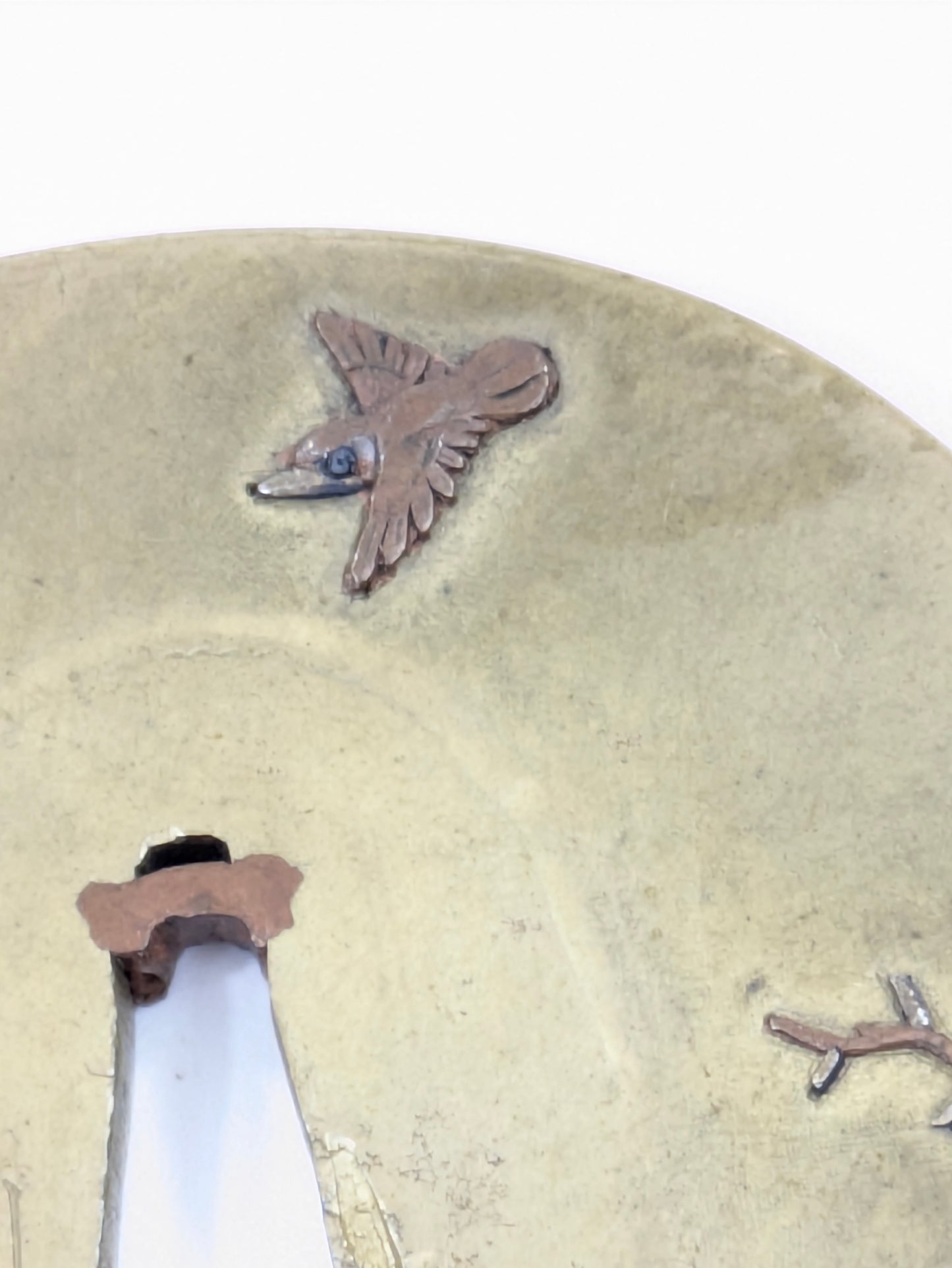 Signed Antique Japanese Tsuba Sword Guard w/ Crow House & Artisan Tools LS#114