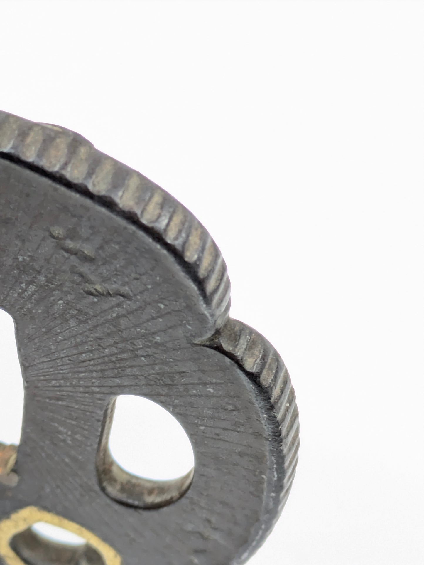 Antique Japanese Iron Tsuba with Dragonfly and Gold Inlay Sword Gaurd Hilt 3"