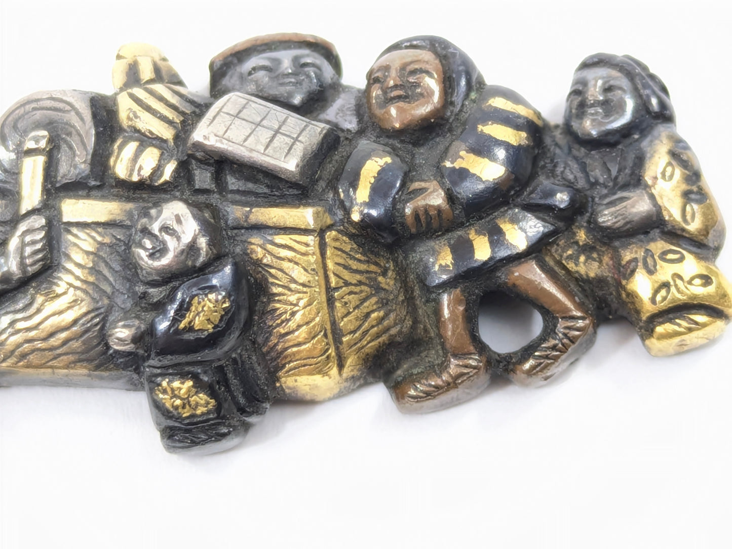 Menuki of Children at Play Japanese, Edo period (18th–19th century)  Shakudō with gold and silver details Samurai Sword Ornament  LS 072
