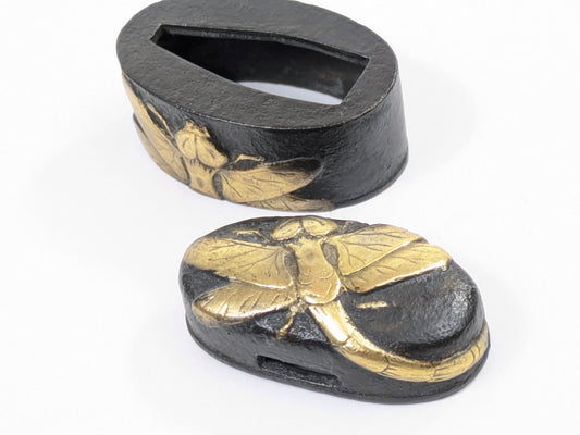 Japanese Edo Period Katana Samurai Sword Fuchi-Kashira Gilt Dragonfly Shakudō LS062