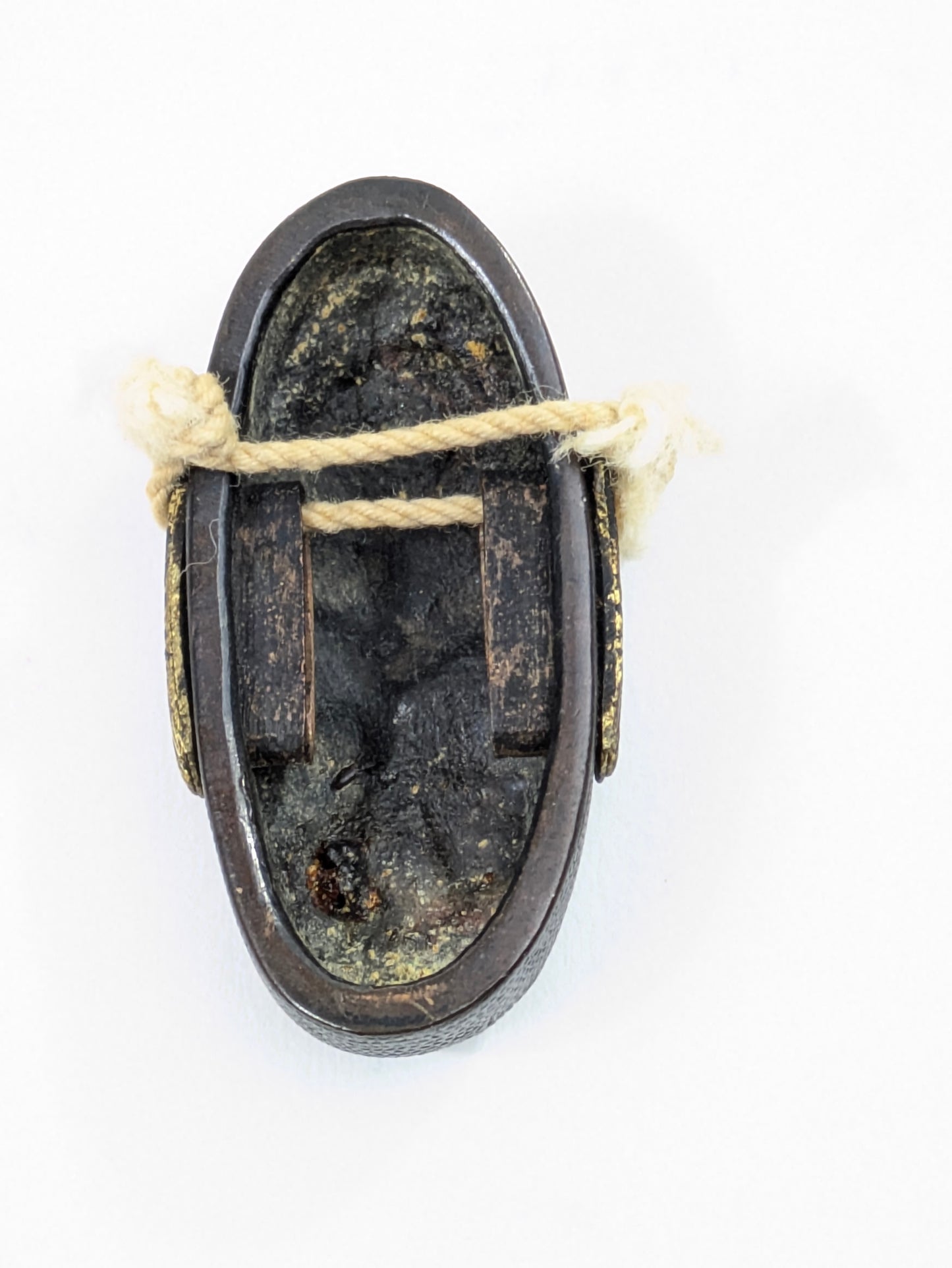 Antique Japanese Edo-Period Sword Katana Fuchi Kashira Samurai Warrior in Gold on Shakudō