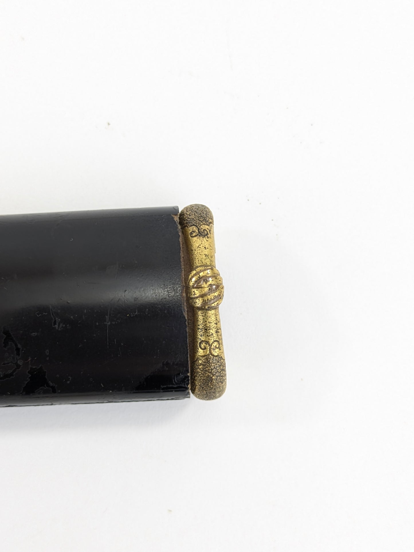 Antique Japanese Tanto – Edo Period – Deer and Pine Fittings, Arrowhead Tsuba, Black Lacquer Saya LS122