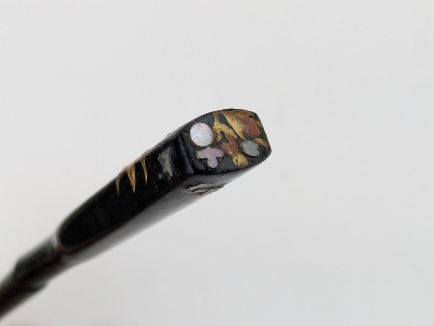 Antique Japanese Kogai Hair Ornament – Autumn Maple and Floral Makie with Raden Inlay – 8¼"