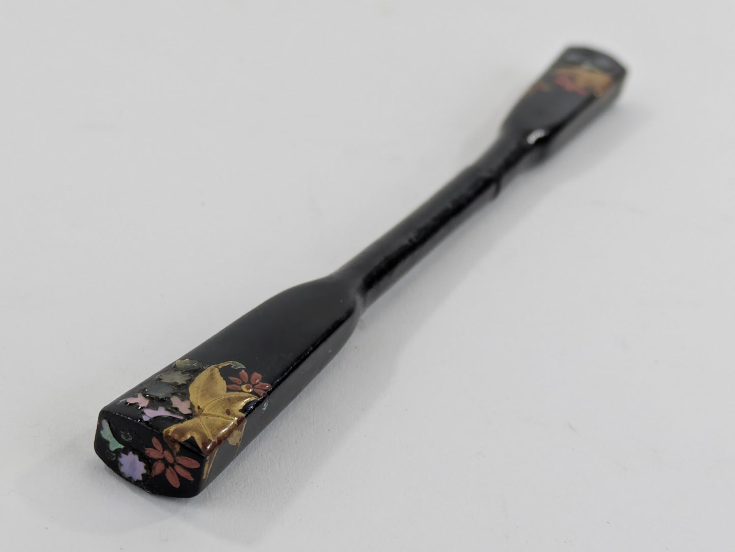 Antique Japanese Kogai Hair Ornament – Autumn Maple and Floral Makie with Raden Inlay – 8¼"