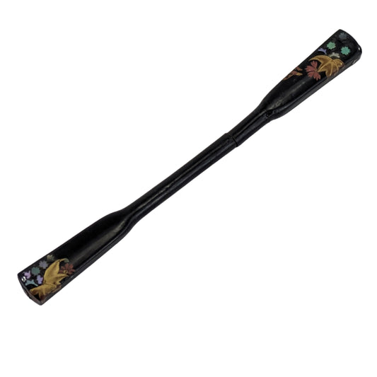 Antique Japanese Kogai Hair Ornament – Autumn Maple and Floral Makie with Raden Inlay – 8¼"