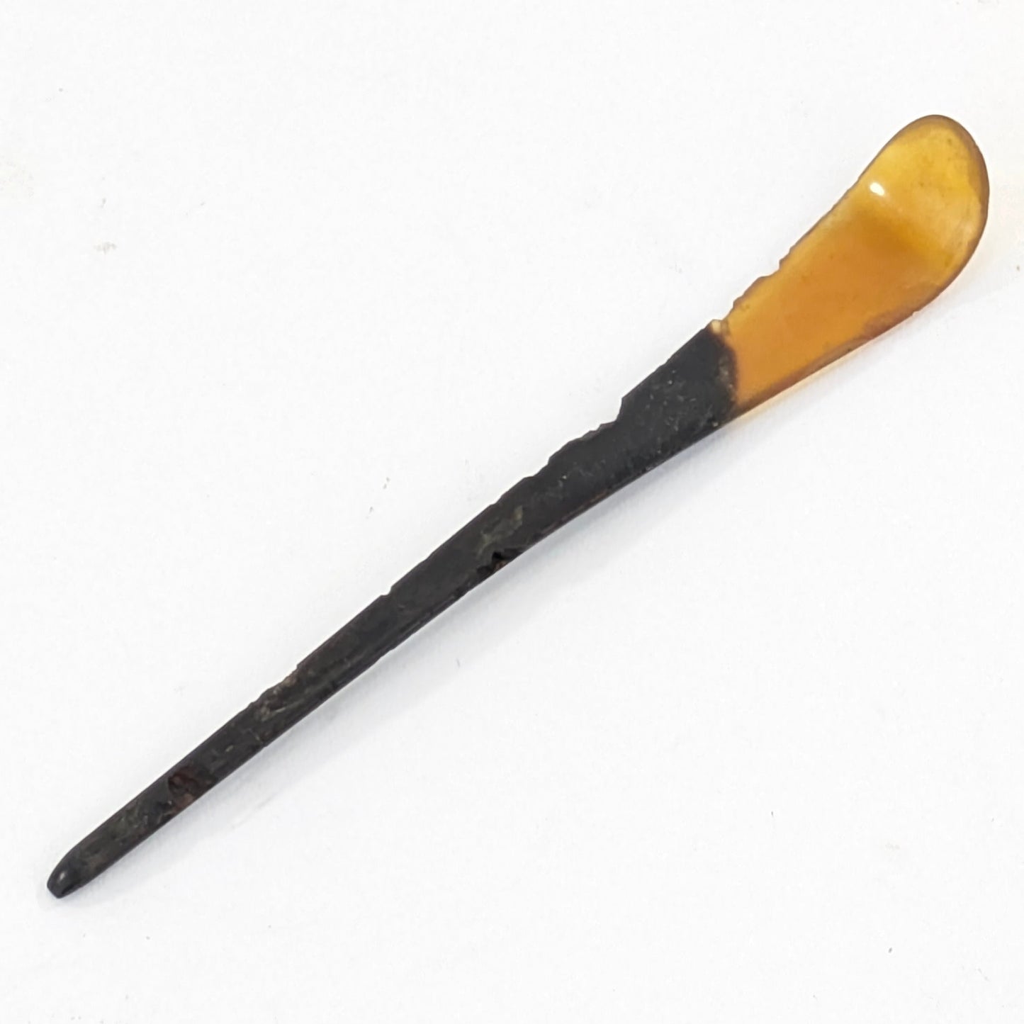 Vintage Japanese Kanzashi Hairpin Two-Tone Amber and Ebony Resin 4½"