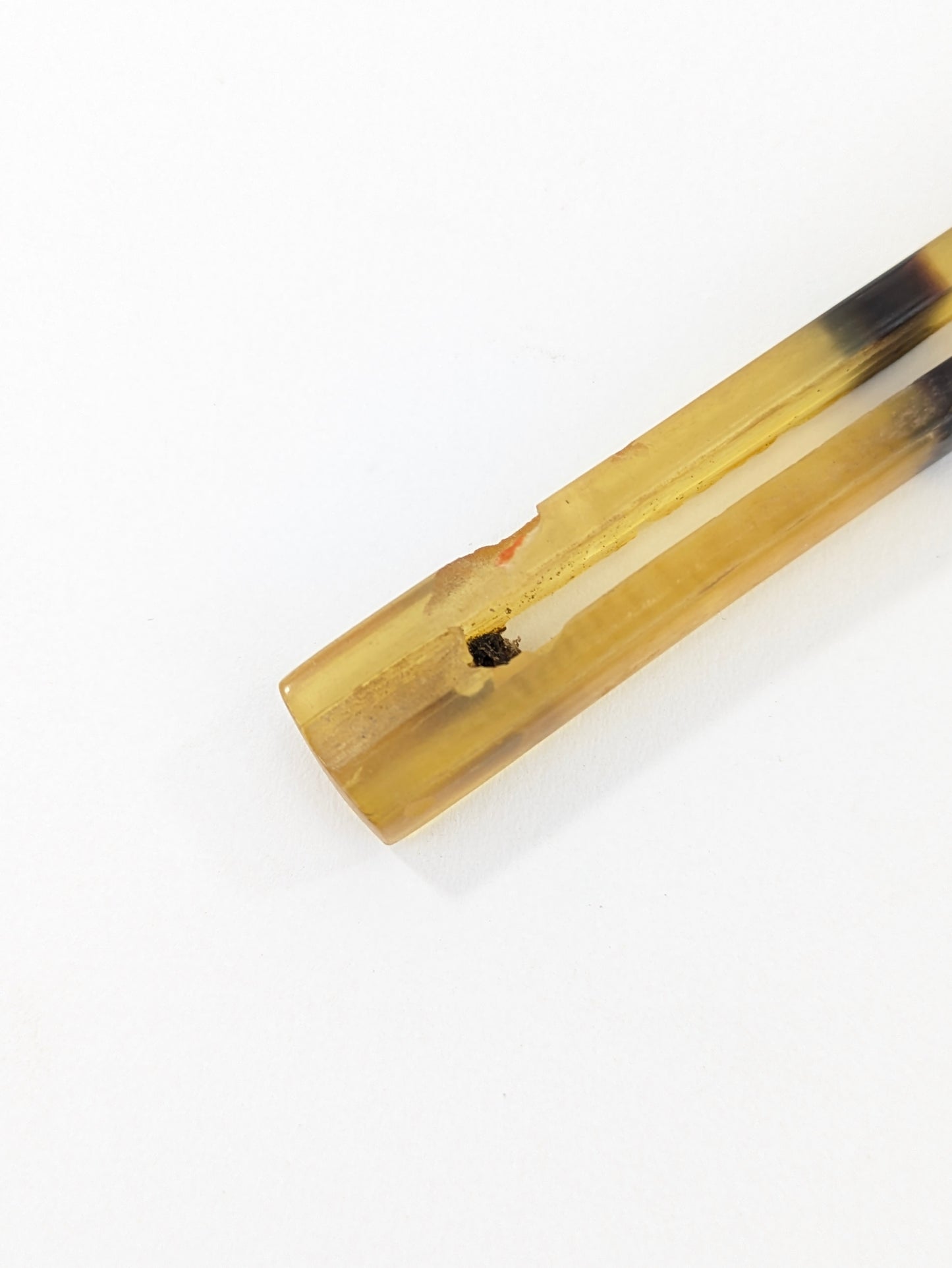 Vintage Japanese Kogai Hair Ornament – Striped Amber and Black Resin – 7¼"