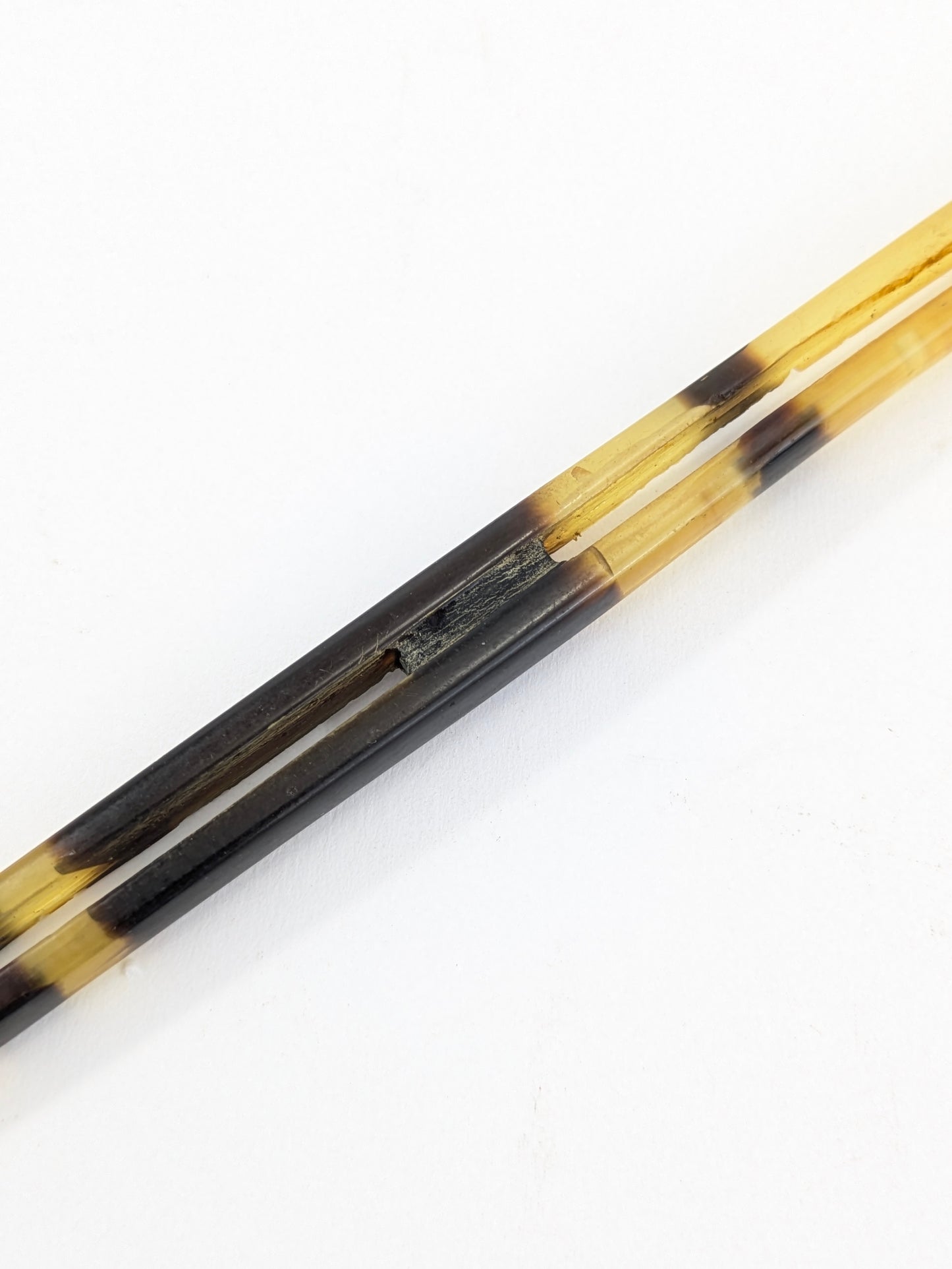 Vintage Japanese Kogai Hair Ornament – Striped Amber and Black Resin – 7¼"