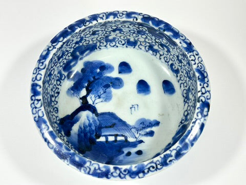 Antique Japanese Imari Blue White Porcelain Bowl Shanshui Landscape Late Edo 6.25"W