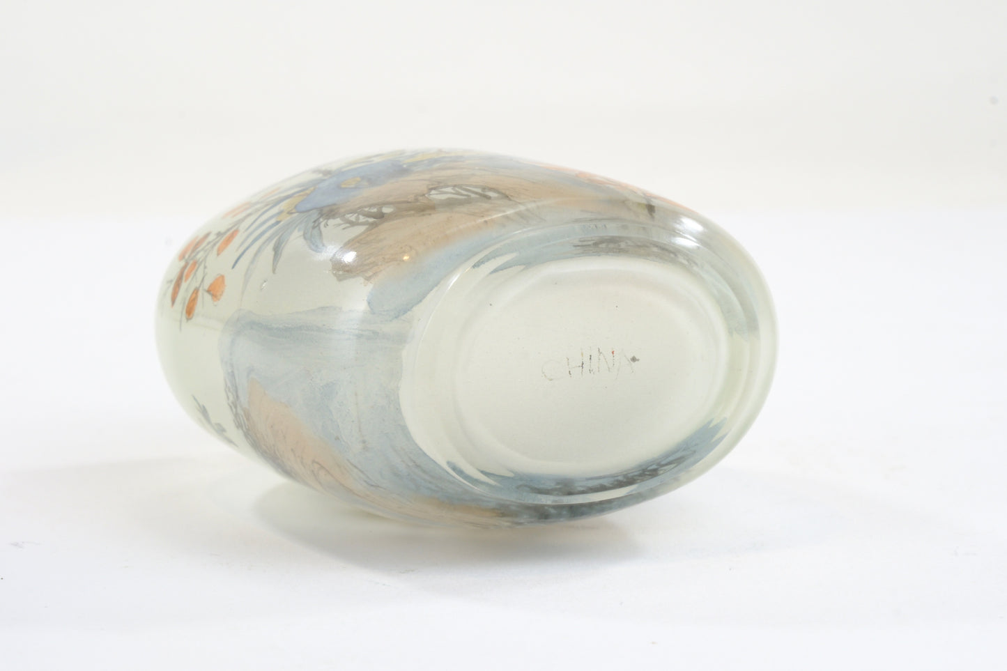 Chinese Clear Glass Interior Painted Snuff Bottle Bird Flower Rock Carnelian Stopper