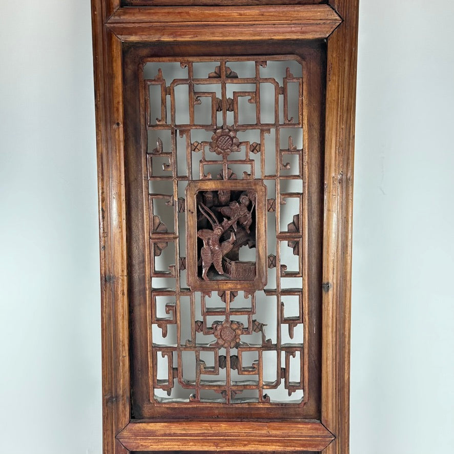 Antique Chinese Qing Carved Wood Window Shutter Panel Battle Scene 32″H