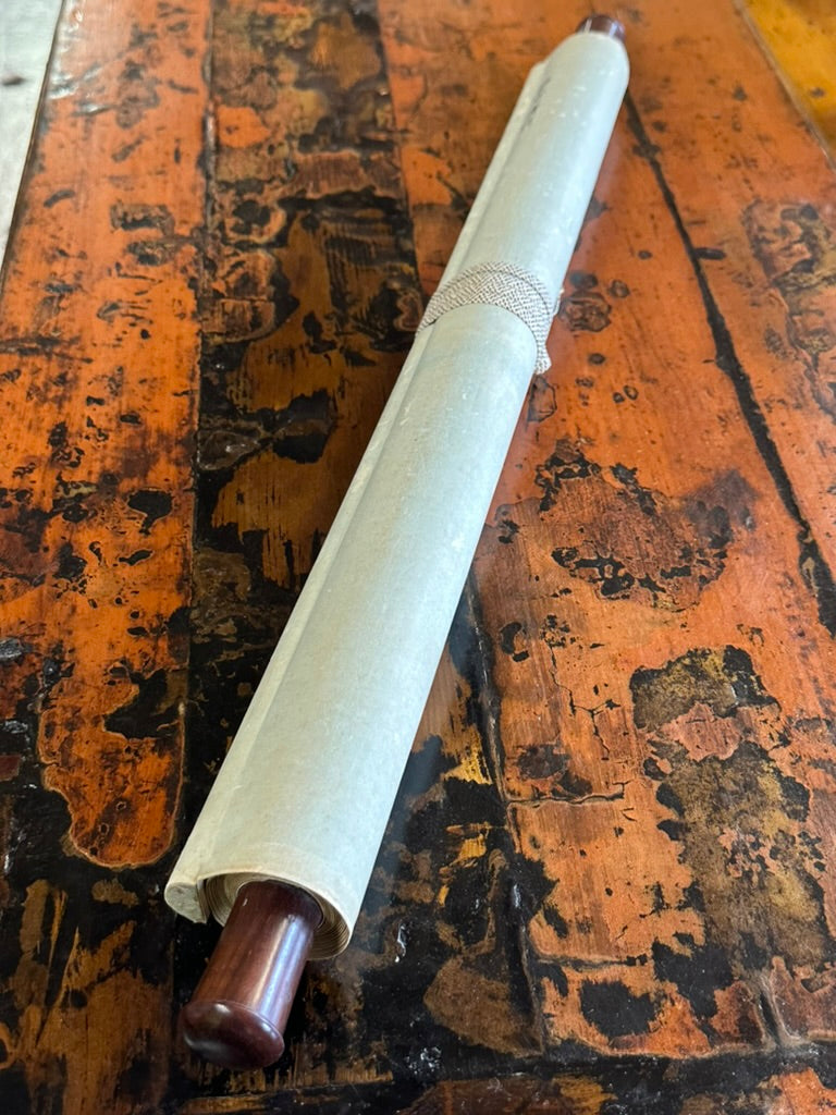 Antique Japanese c1912 Kakejiku Hanging Scroll Wild Bamboo Frost Branch Sumi Ink Signed 76"L