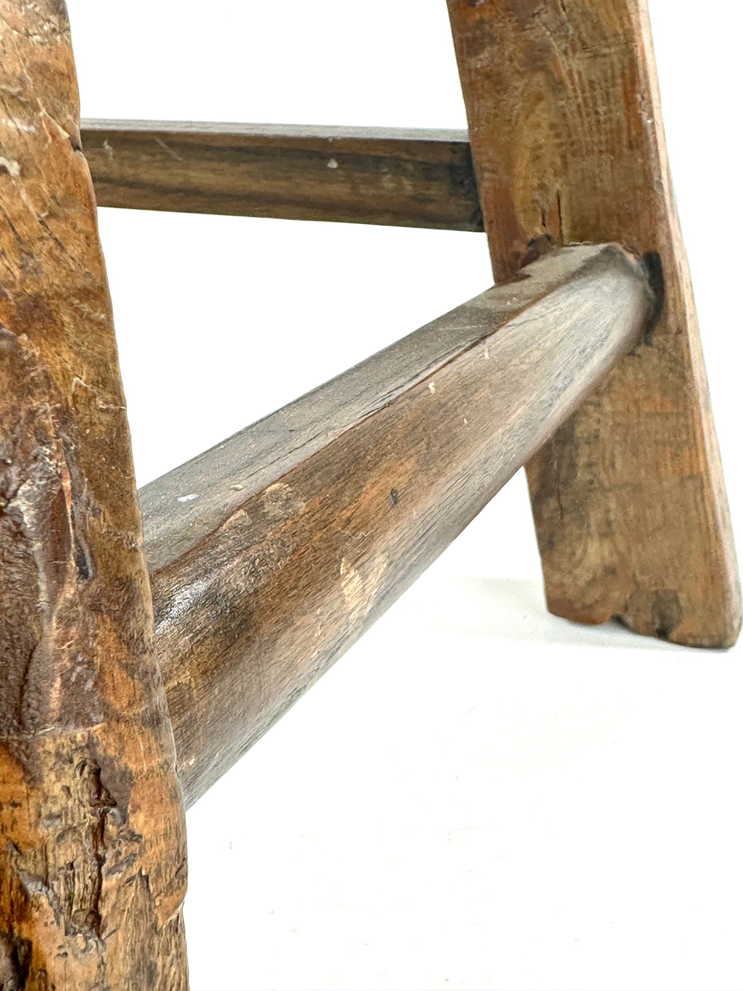 ntique Chinese Elm Rustic Farm Stool Waisted Saddle Seat Late Qing 20"H