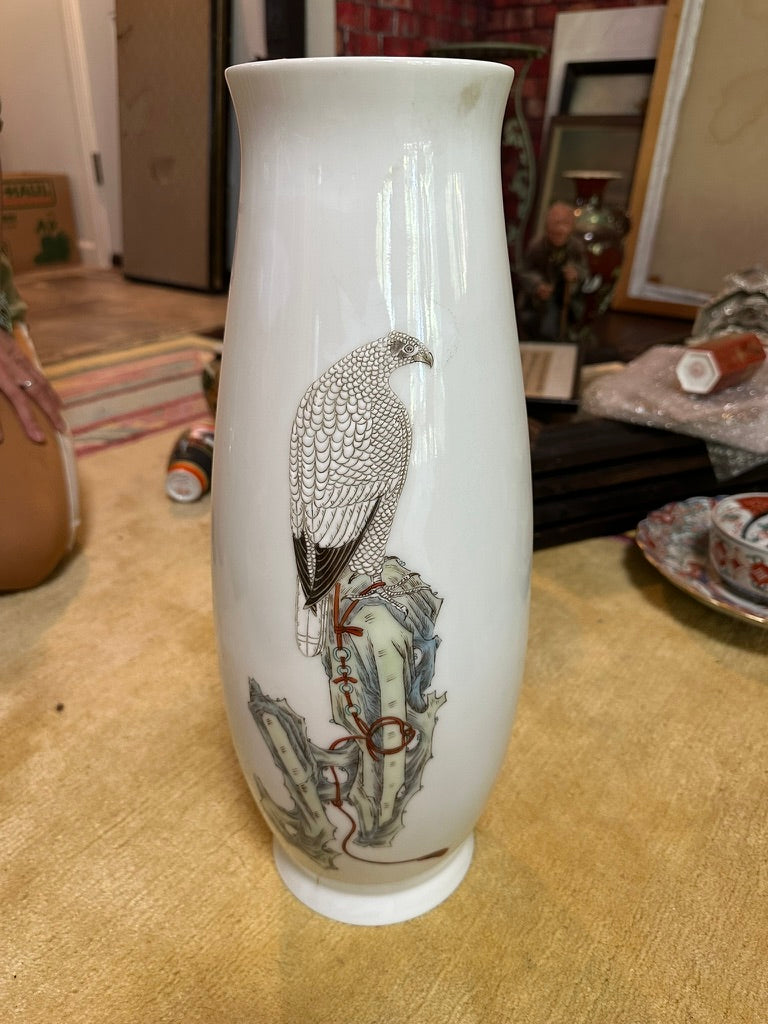 Chinese Porcelain Vase Gongbi Falcon Falconry Jess Rock Ink Color 20"H 26C*GL