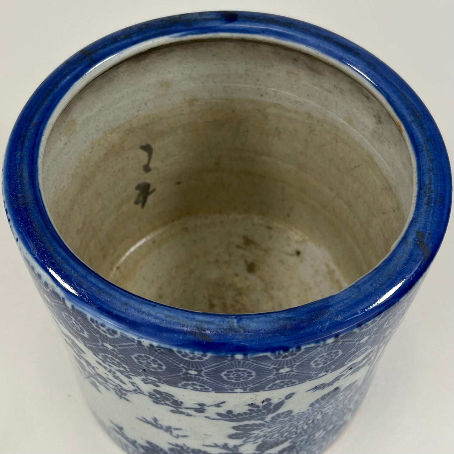 Antique Japanese Meiji Era small  Ceramic Blue & White Hibachi Brazier 6”