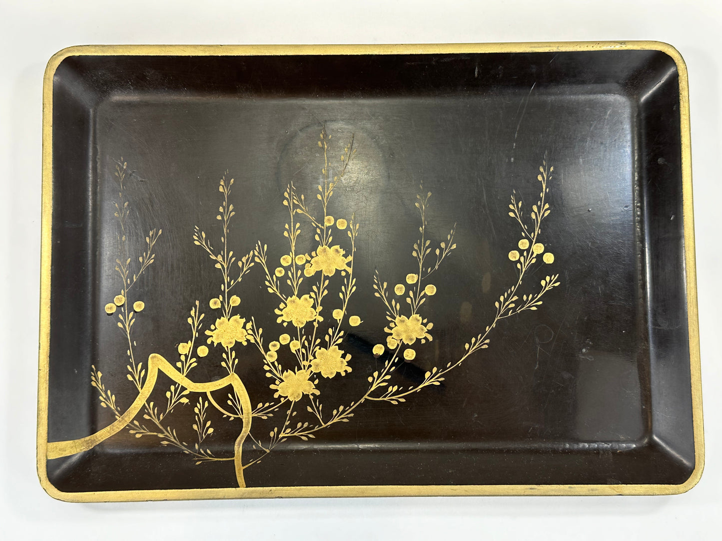 Antique Japanese Meiji Era Lacquer Gold Makie Tray Cherry Blossom 12"