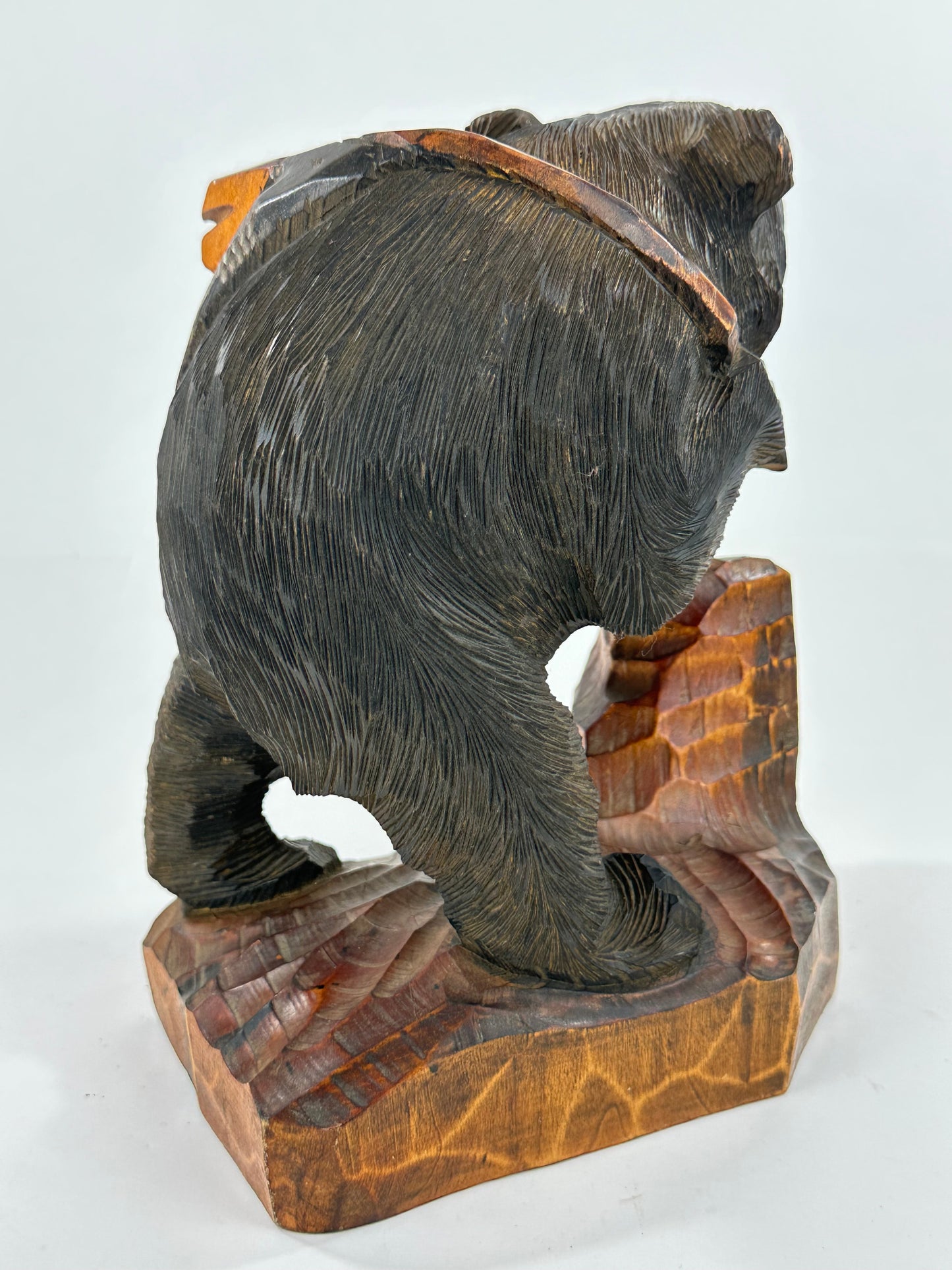 Vintage Japanese Ainu Bear Kuma w/ Salmon Sugi Wood ~10"