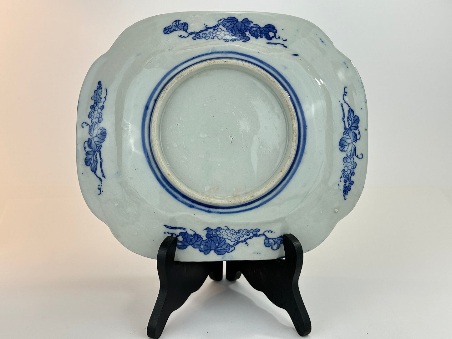 Antique Japanese Late Meiji c1910's Blue & White Porcelain Landscape Platter 10"W