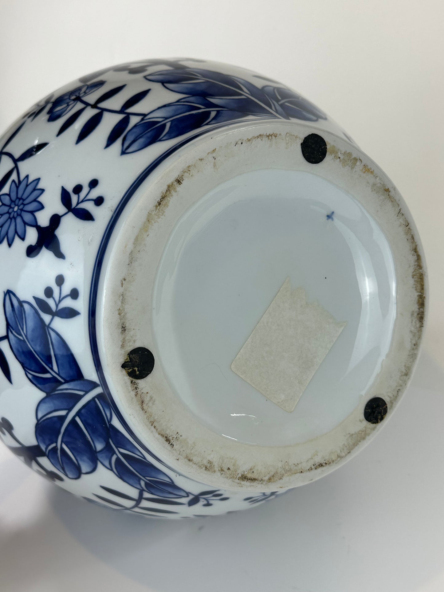 Vintage Chinese Large Vase Blue & White Gourd Shaped 20”H