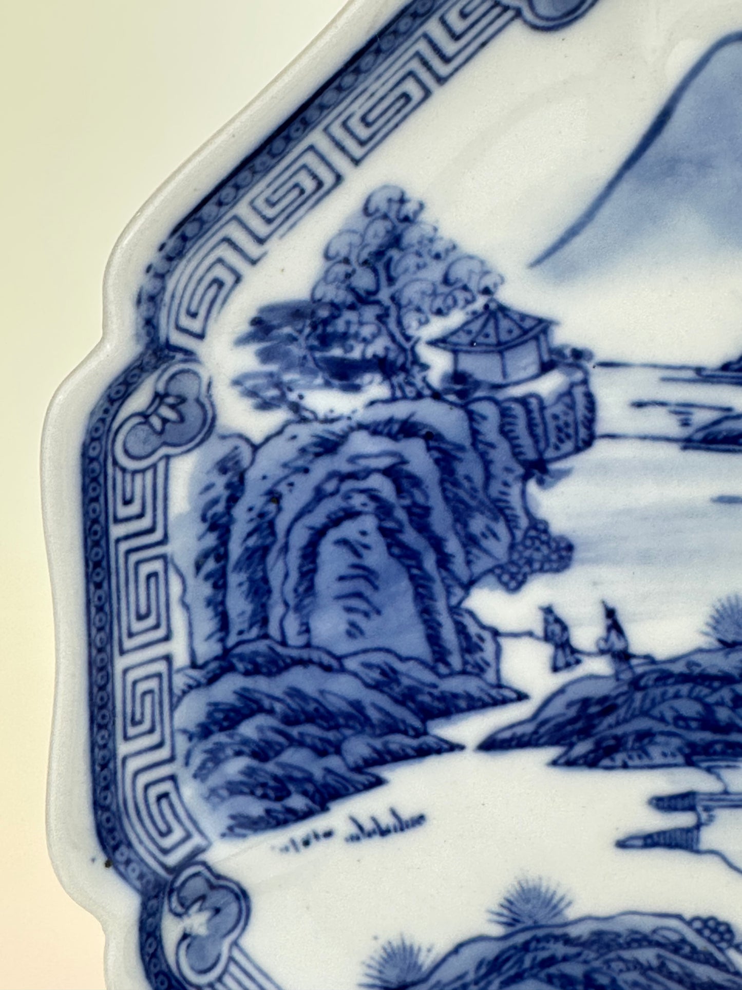 Antique Japanese Late Meiji c1910's Blue & White Scenic Porcelain Plate 8.5"W
