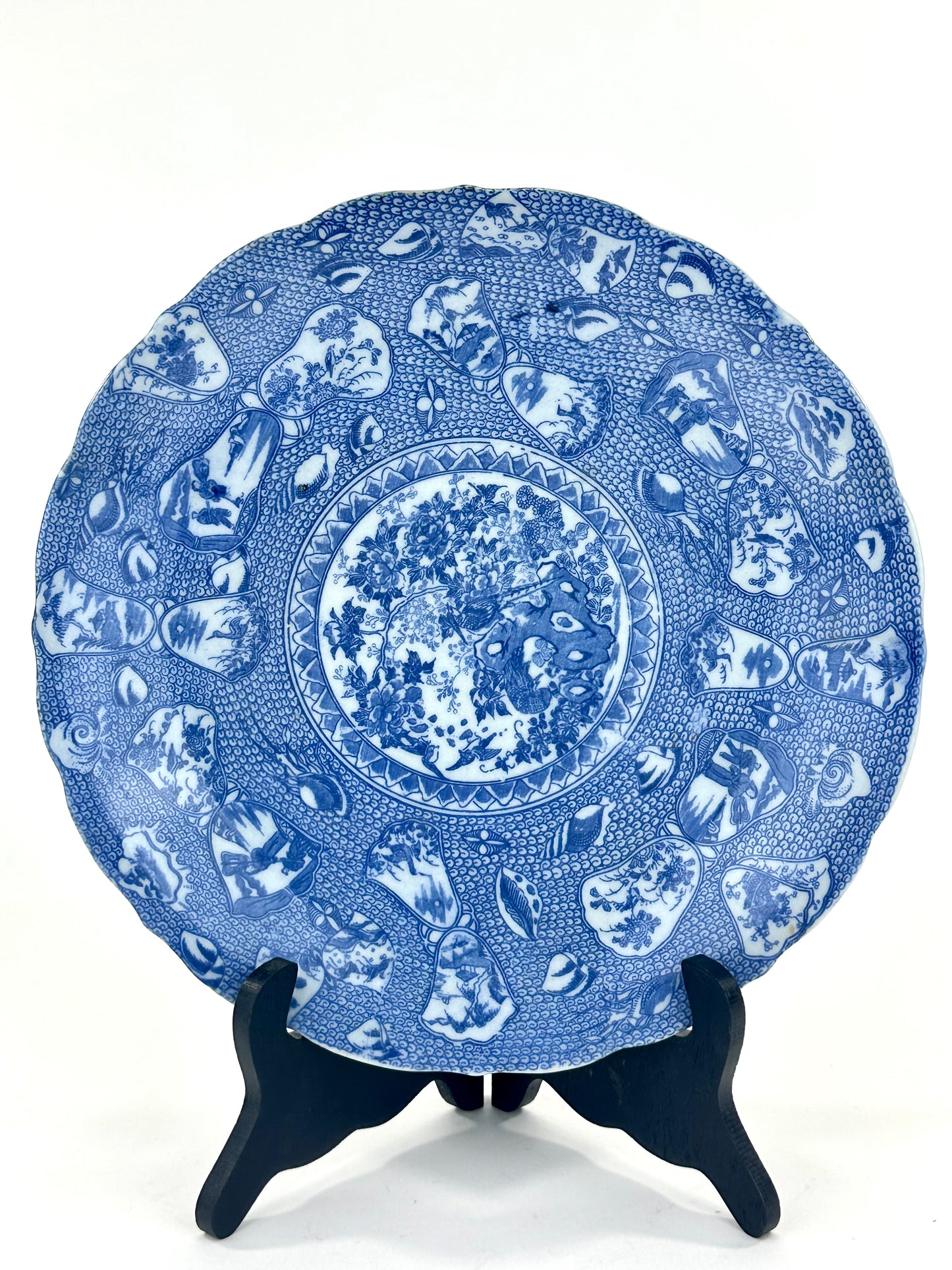 Antique Japanese 19th Century Imari Ceramic Plate Blue & White Flora & Fauna 10.5"