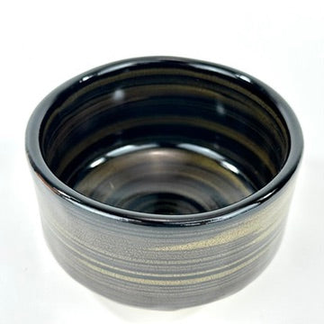 Japanese Handmade Mino Ware Chawan Matcha Tea Bowl Koku Yu Kinsai Black Gold Glaze NEW 5"