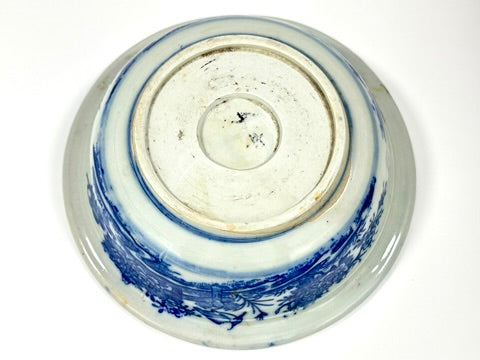 Antique Japanese Imari Sometsuke Blue White Porcelain Bowl Kiku Hanazume Late Edo 19th 8"W