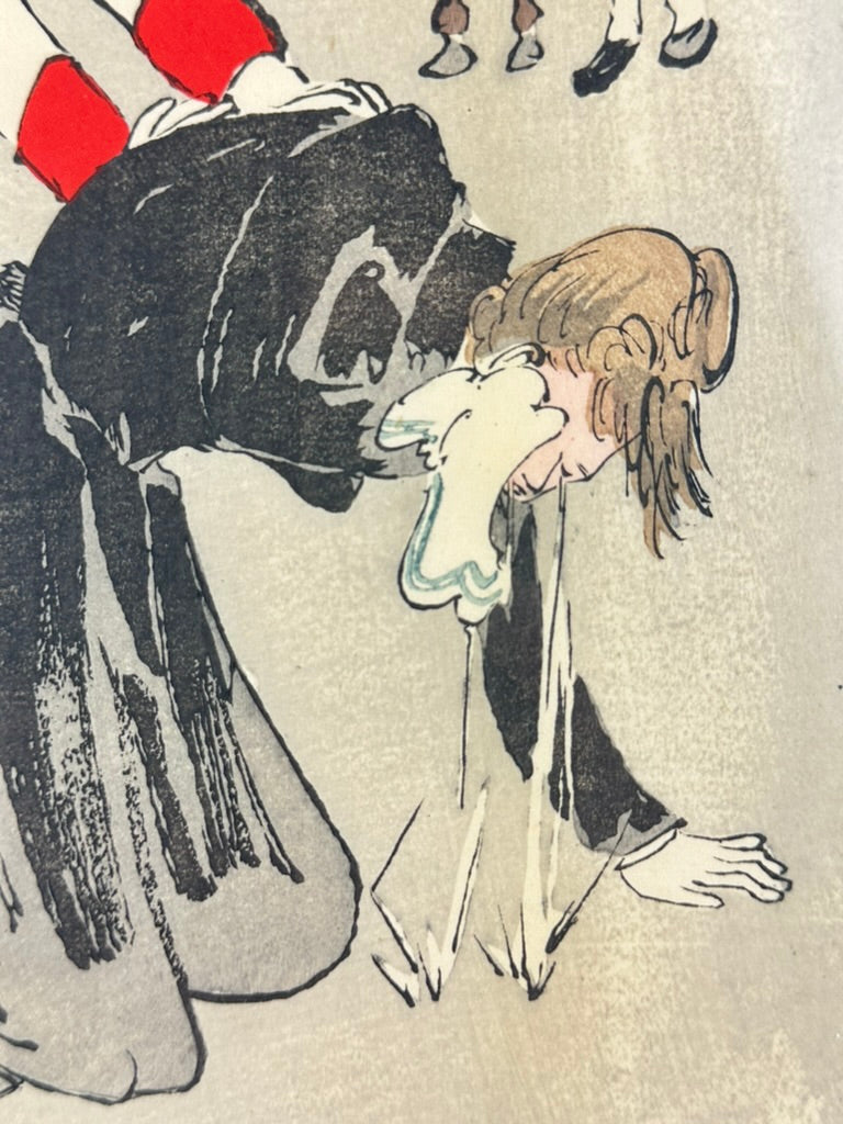 Original Kobayashi Kiyochika Woodblock Print "Weeping Russian Wives" Russo-Japanese War 1904 LS#098