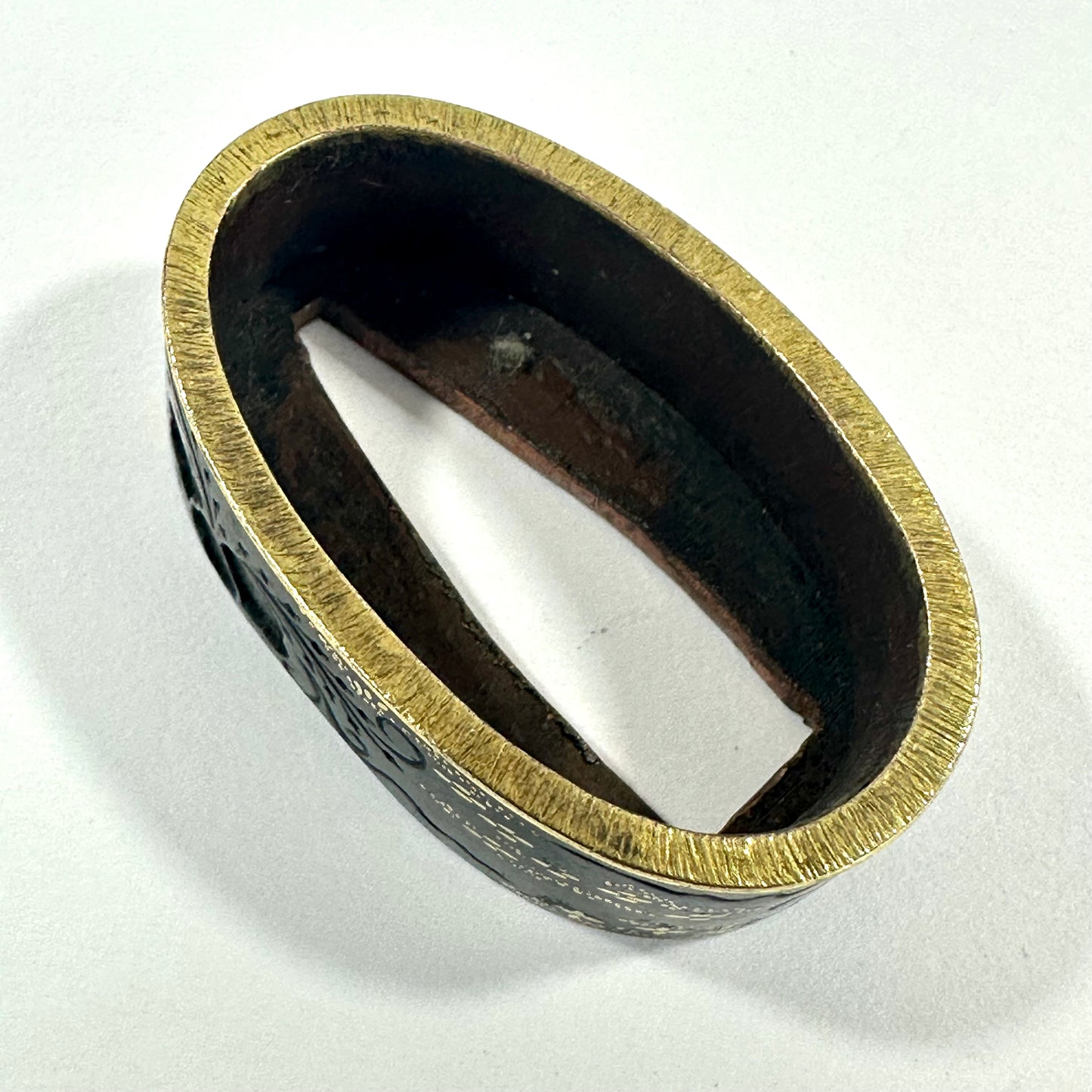 Antique Japanese Katana Fuchi Sword Fitting Iron Copper Mixed Metal Edo to Meiji