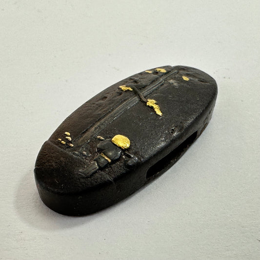 Antique Japanese Edo-Period Sword Katana Kashira Samurai in Gold on Shakudō