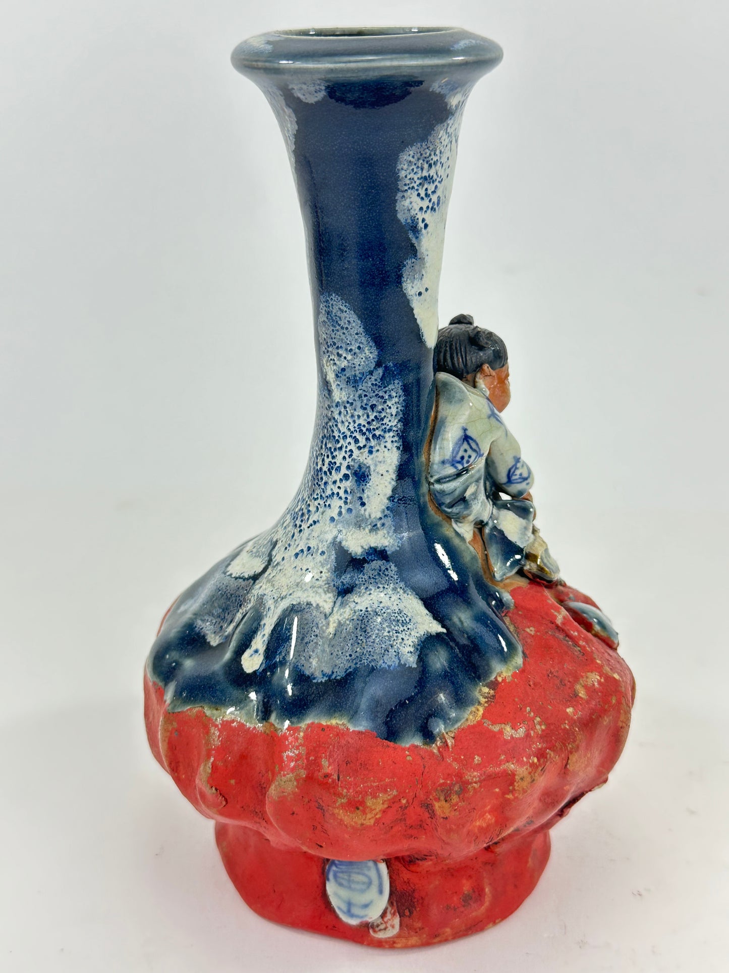 Japanese Meiji Era Sumida Gawa Pottery Bulbous Ceramic Vase Figure LS#086
