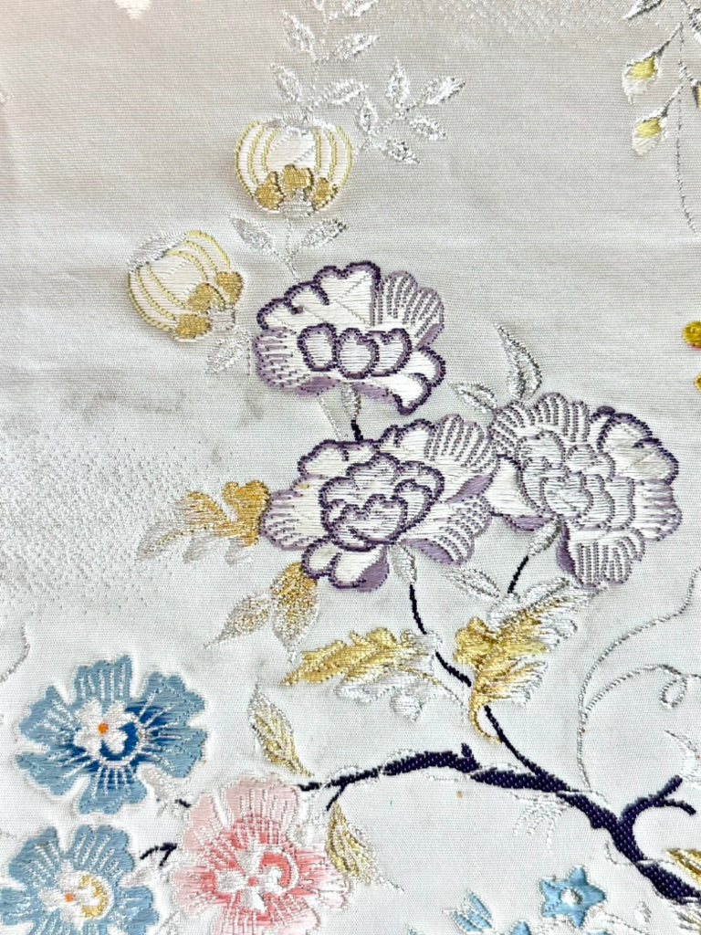 Vintage Japanese Silk Fukuro Obi Embroidered Phoenix Peony Blossom 13'L