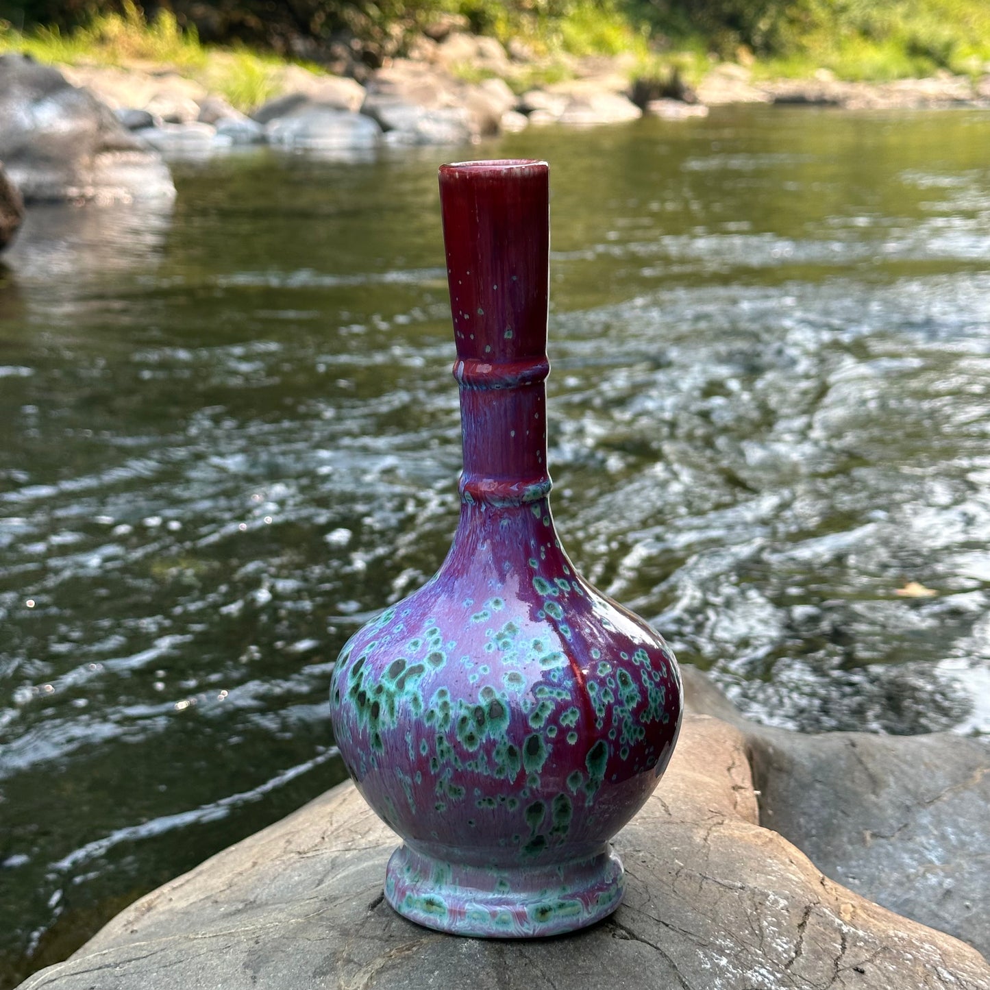 Vintage Japanese Showa Era Matsuyama Gaei Peacock Glaze Vase 10"